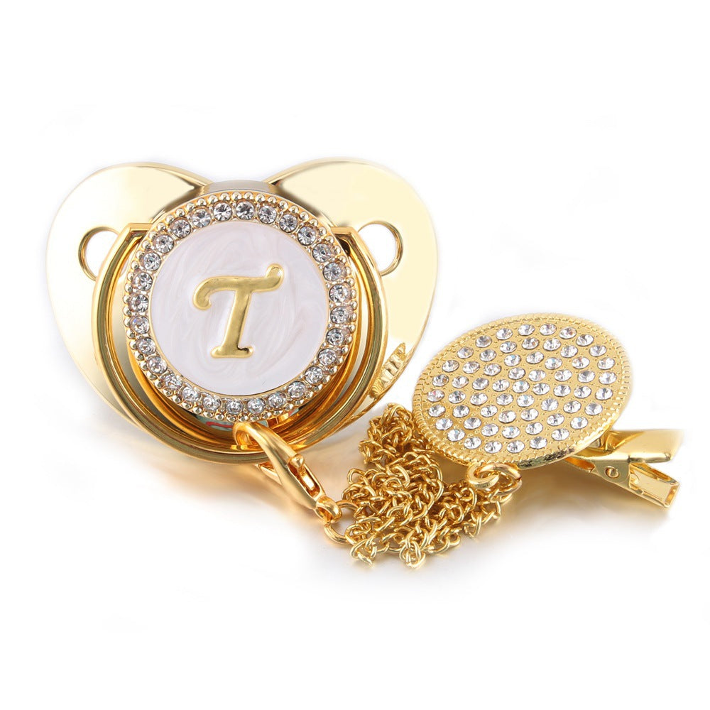 Sucette  Tétine & Attache Tétine Or Initiale - Babystyle™
