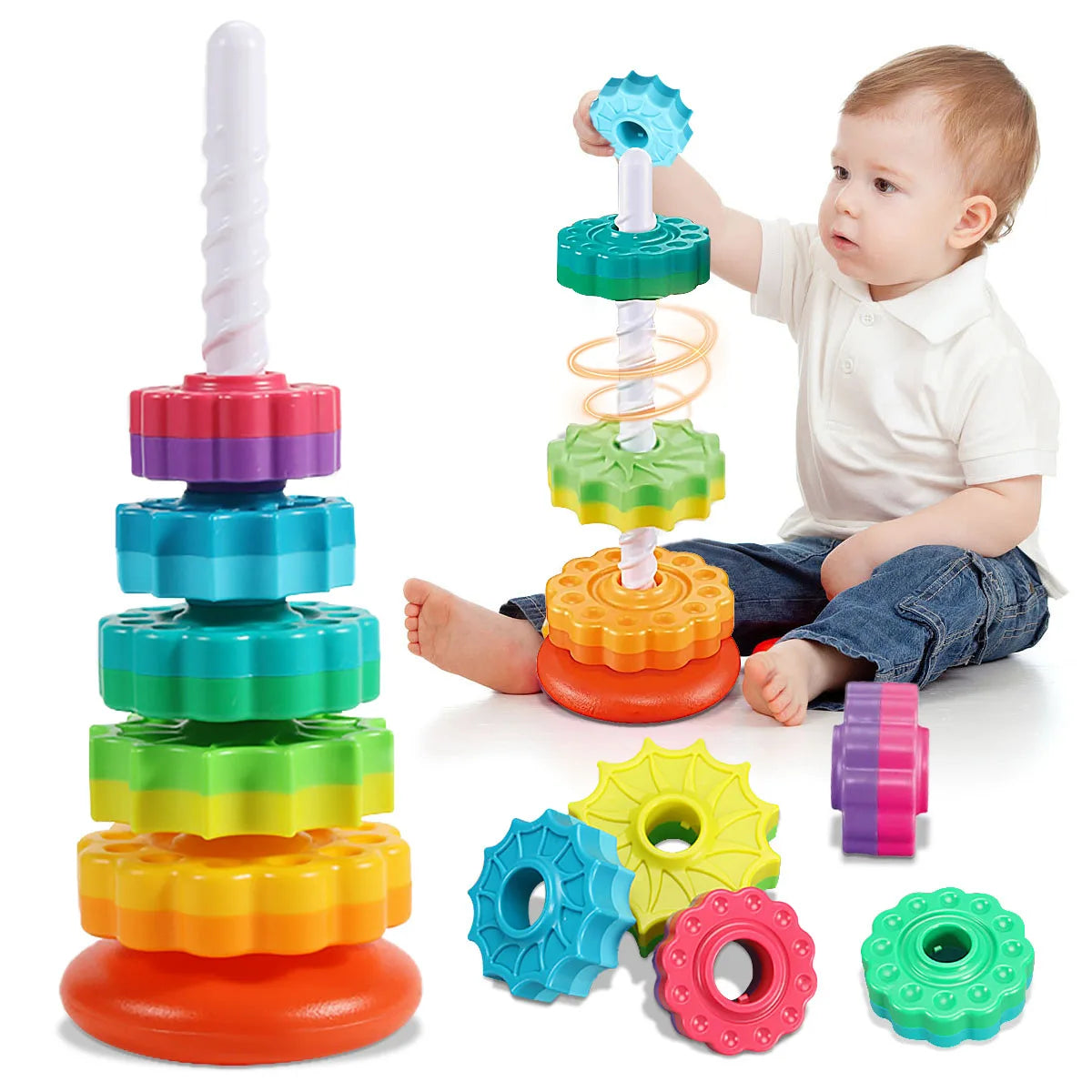 Torre a Spirale Rotante Impilabile per Bambini