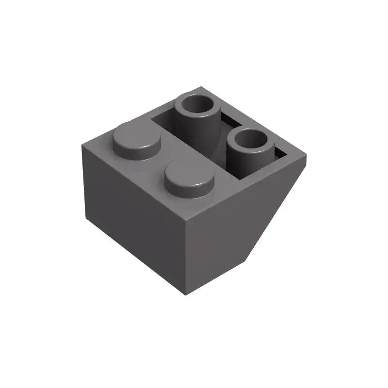 Brique lego 2x2 grise avec deux tenons ronds et deux trous cylindriques pour lego 2x2 pente inversée