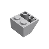 Briques lego 2x2 grises avec deux tenons ronds et deux trous cylindriques pour lego 2x2 pente inversée