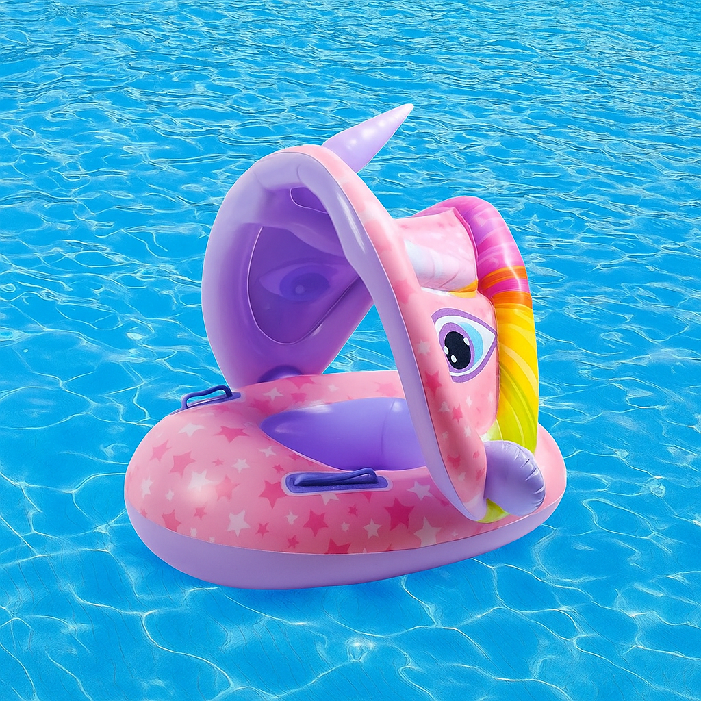 Inflatable Baby Float with Unicorn and Dinosaur Canopy