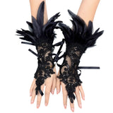 Mitaines élégantes noires en dentelle à plumes avec sequins et rubans pour bal masqué plumes bal