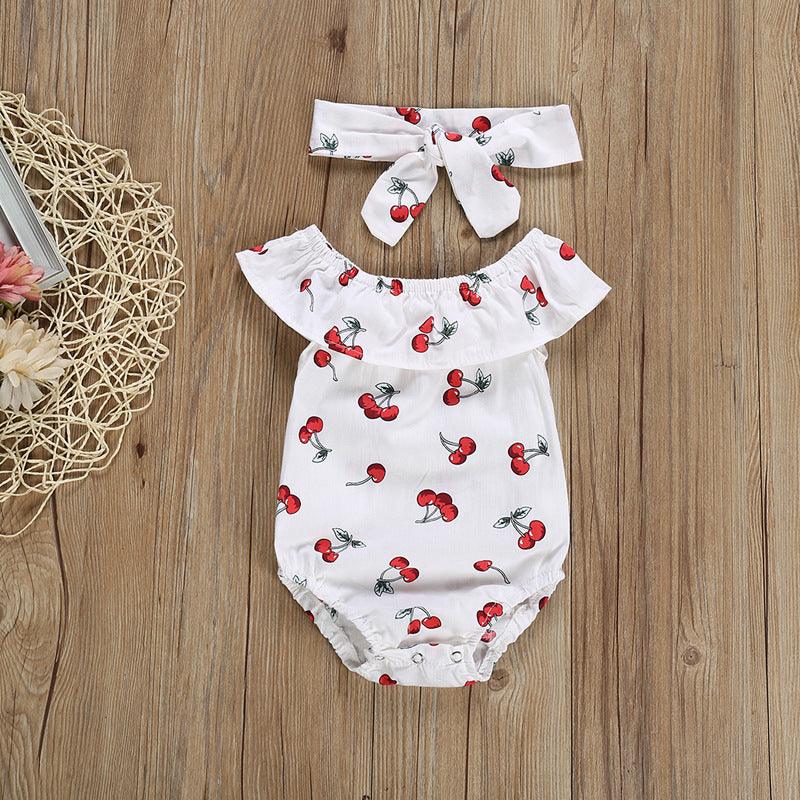 Cherry print bodysuit and headband set