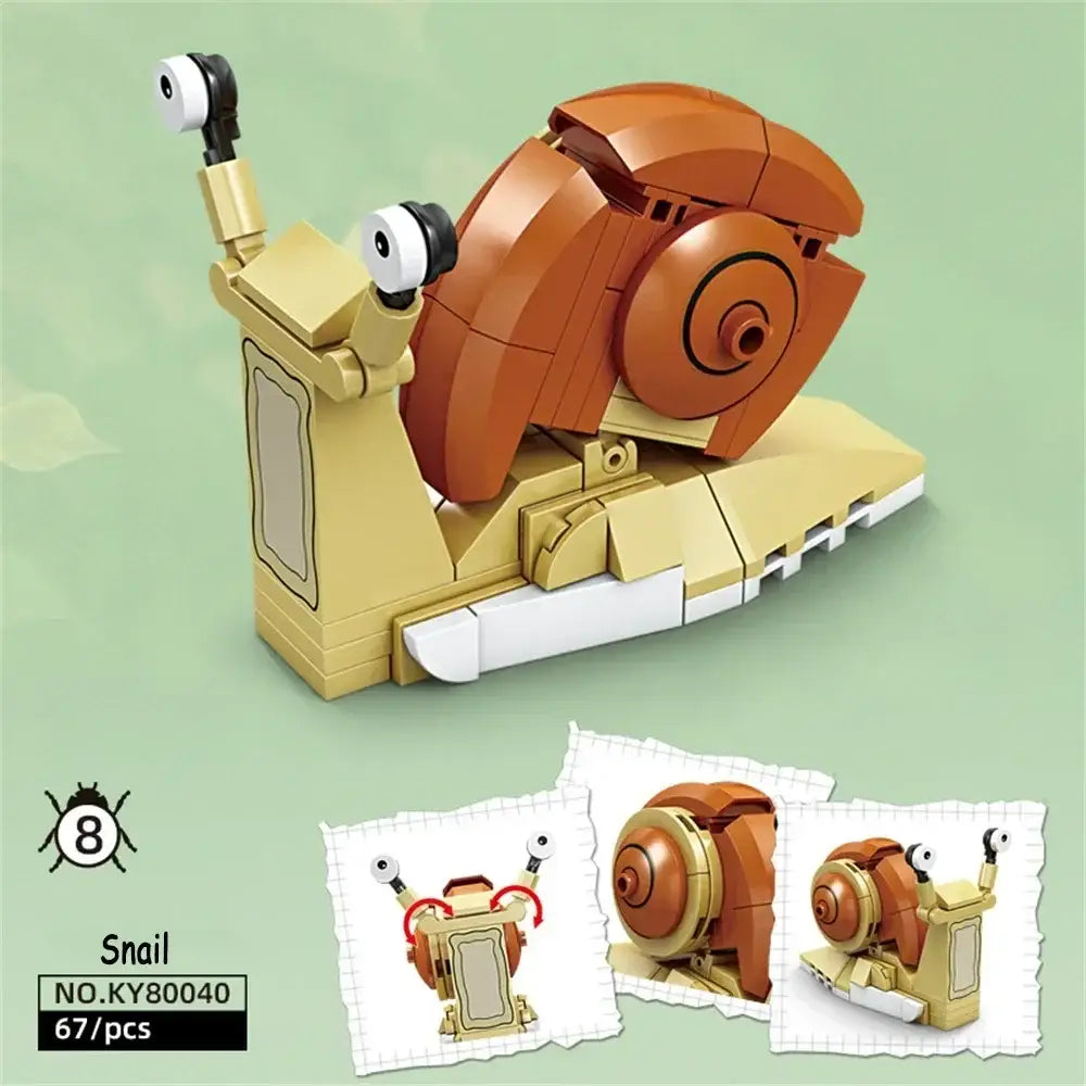 Lego moc insectes moc insectes forêt ensemble de blocs en forme d’escargot orange et beige avec yeux articulés et coquille détaillée