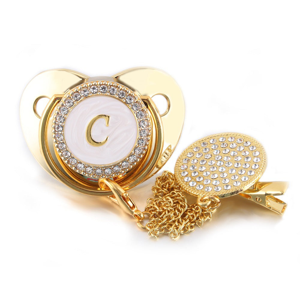 Sucette  Tétine & Attache Tétine Or Initiale - Babystyle™