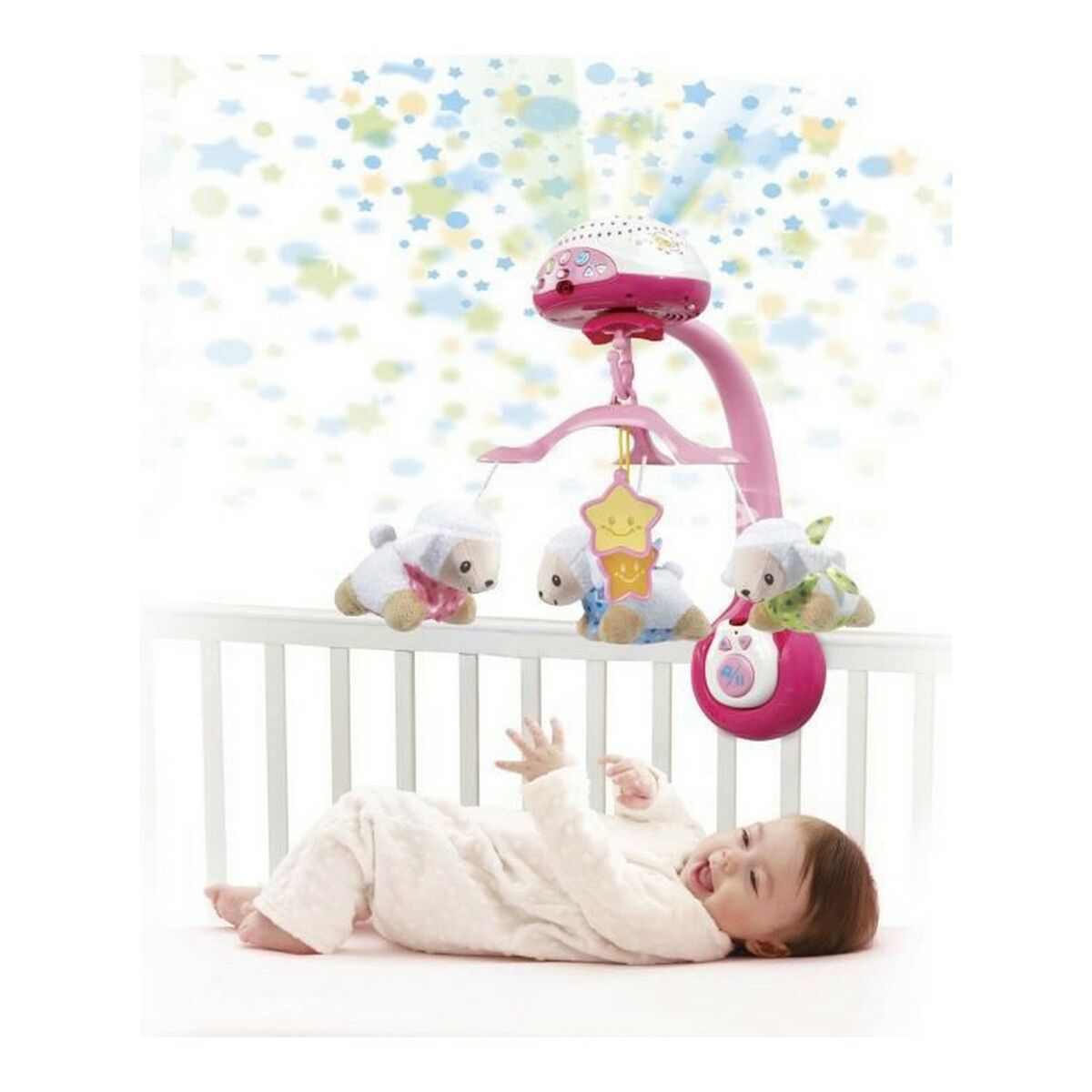 Vtech Baby Sheep Count Pink Plastic Baby Cot Toy