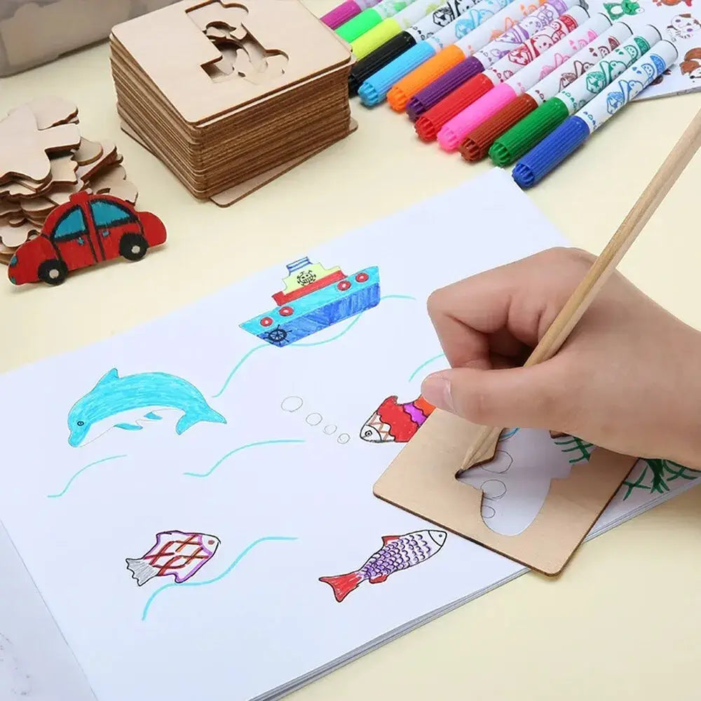 42 stencil Montessori in legno per bambini