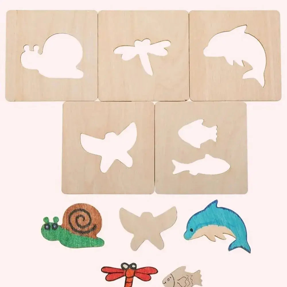 42 stencil Montessori in legno per bambini