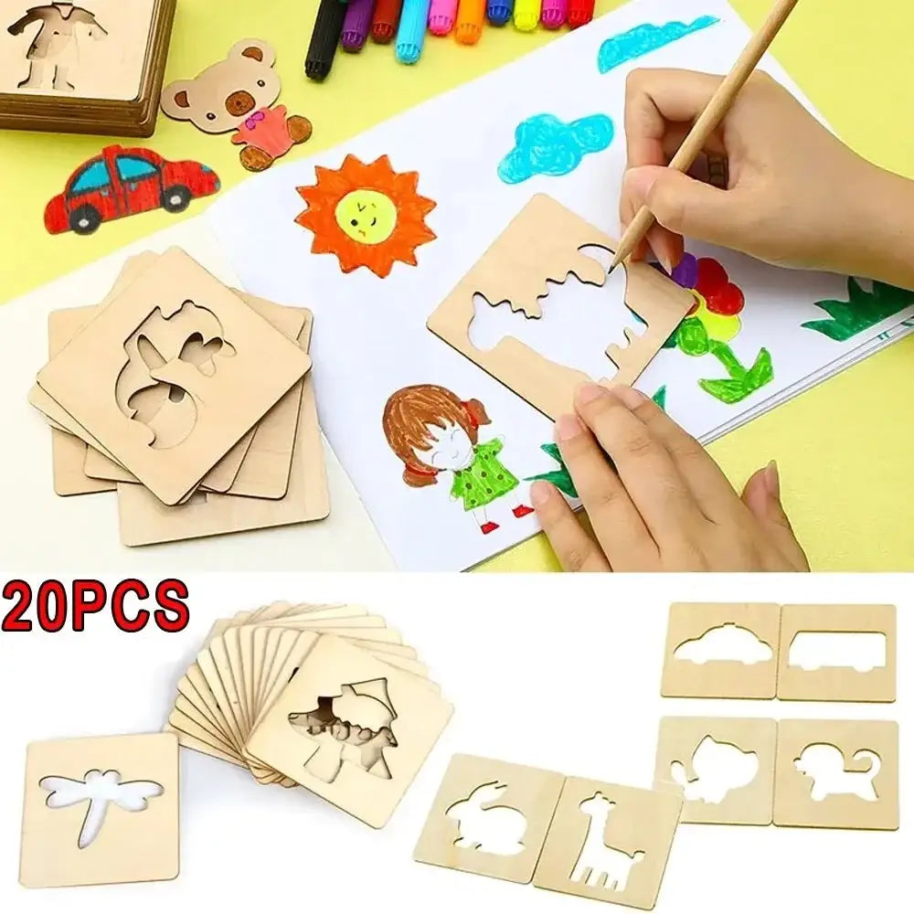 Ensemble de 20 pochoirs en bois montessori pour enfants pour créations artistiques déguisement carnaval magasin de jouets