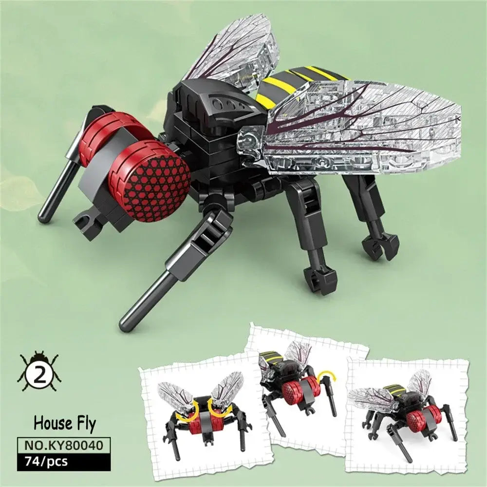 Kit lego moc insectes forêt insecte en plastique noir et rouge avec ailes transparentes rayées jaunes