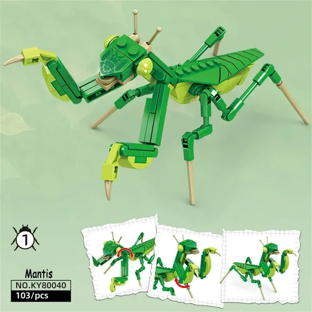 Modèle de mante en blocs plastique vert et vert citron lego moc insectes forêt insectes forêt