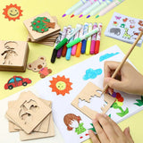 Pochoirs en Bois Montessori pour Enfants – 20 pièces + 3 stylos colorés
