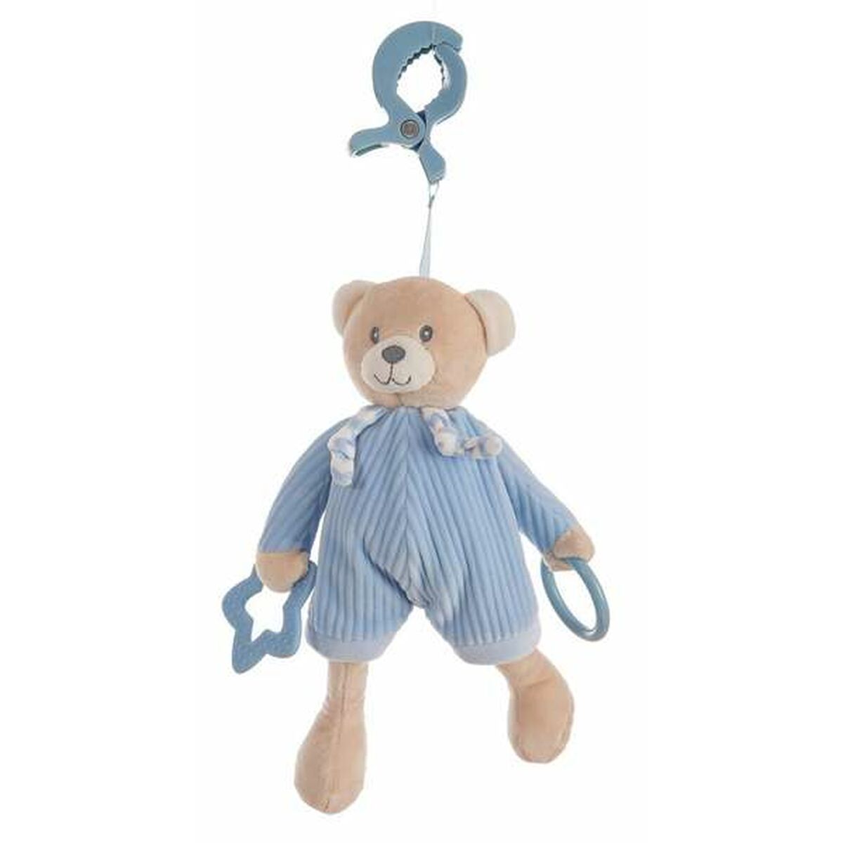 Rattle Activity Plush Blue Bear Velvet Clip 26 cm