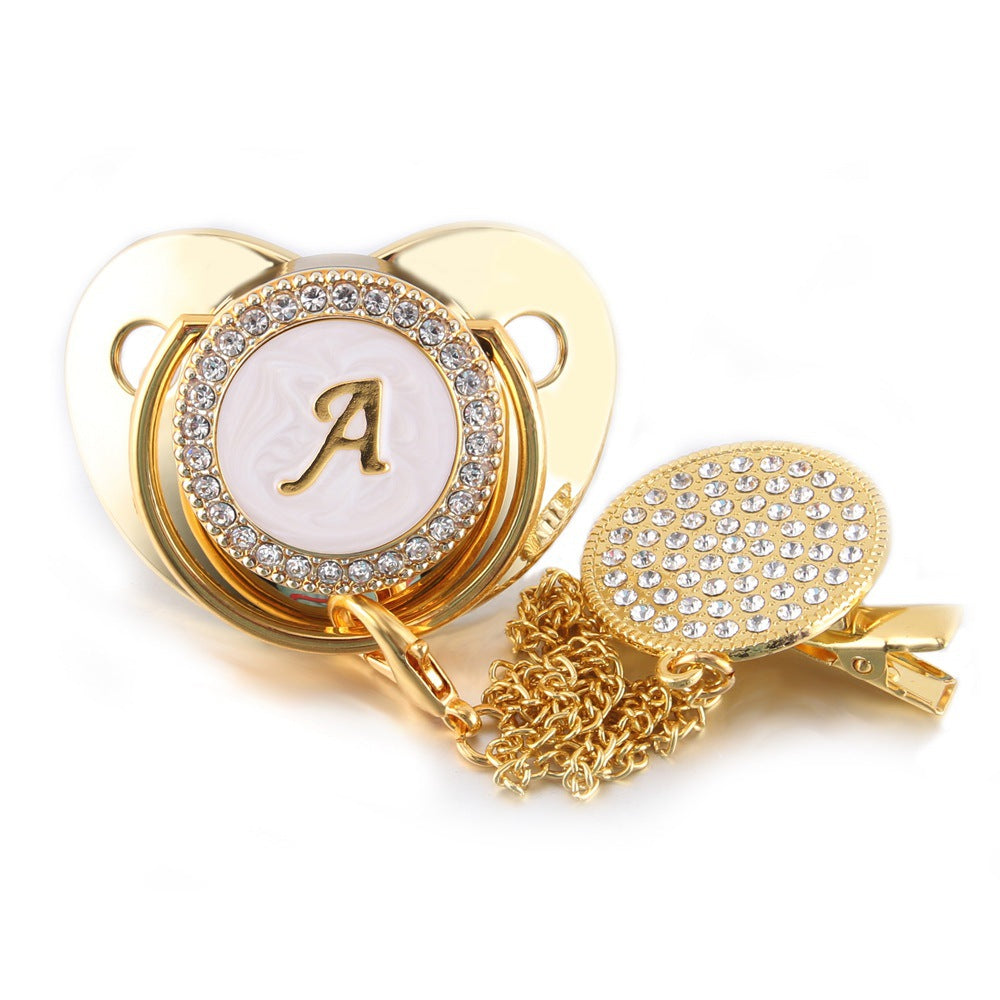 Sucette  Tétine & Attache Tétine Or Initiale - Babystyle™