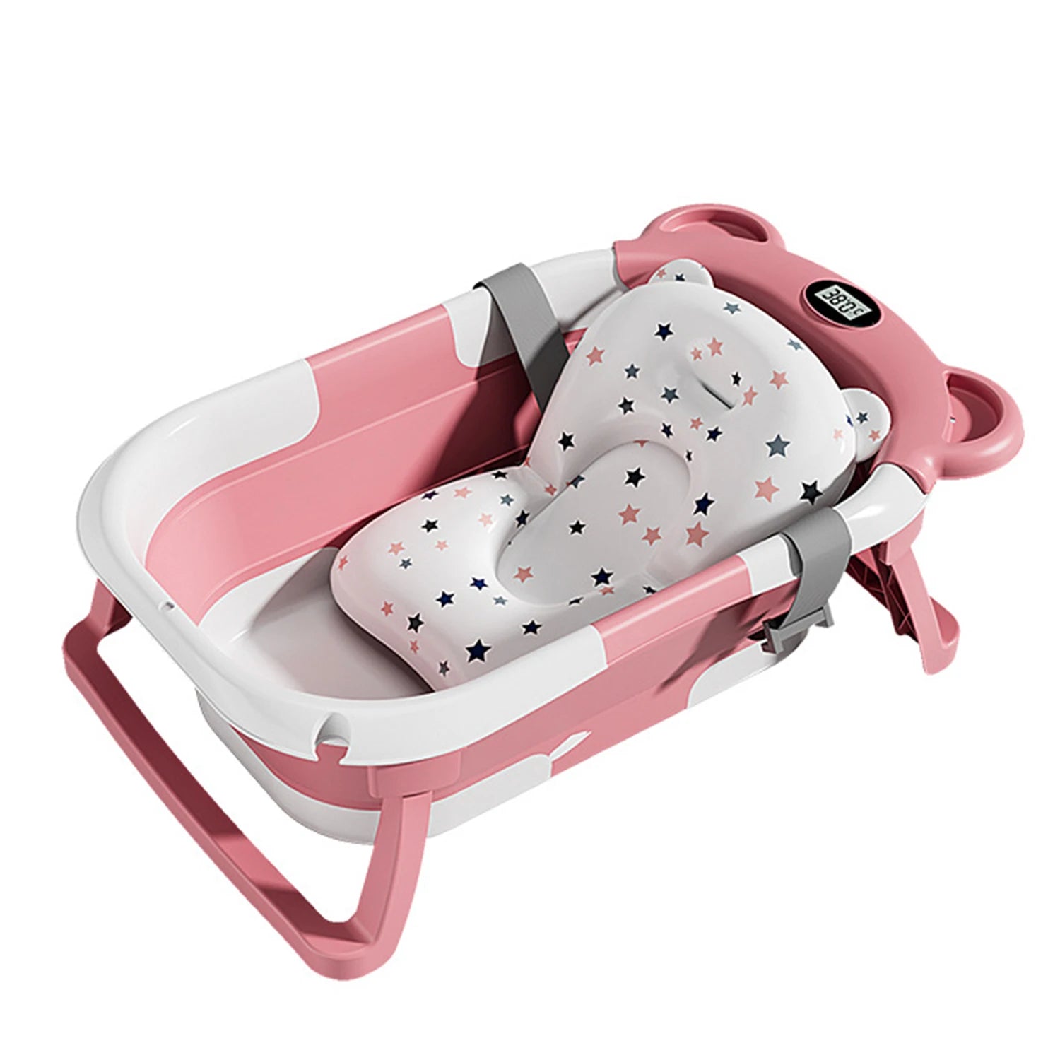 Grande baignoire pliable pour bébé avec capteur de température numérique et tapis antidérapant