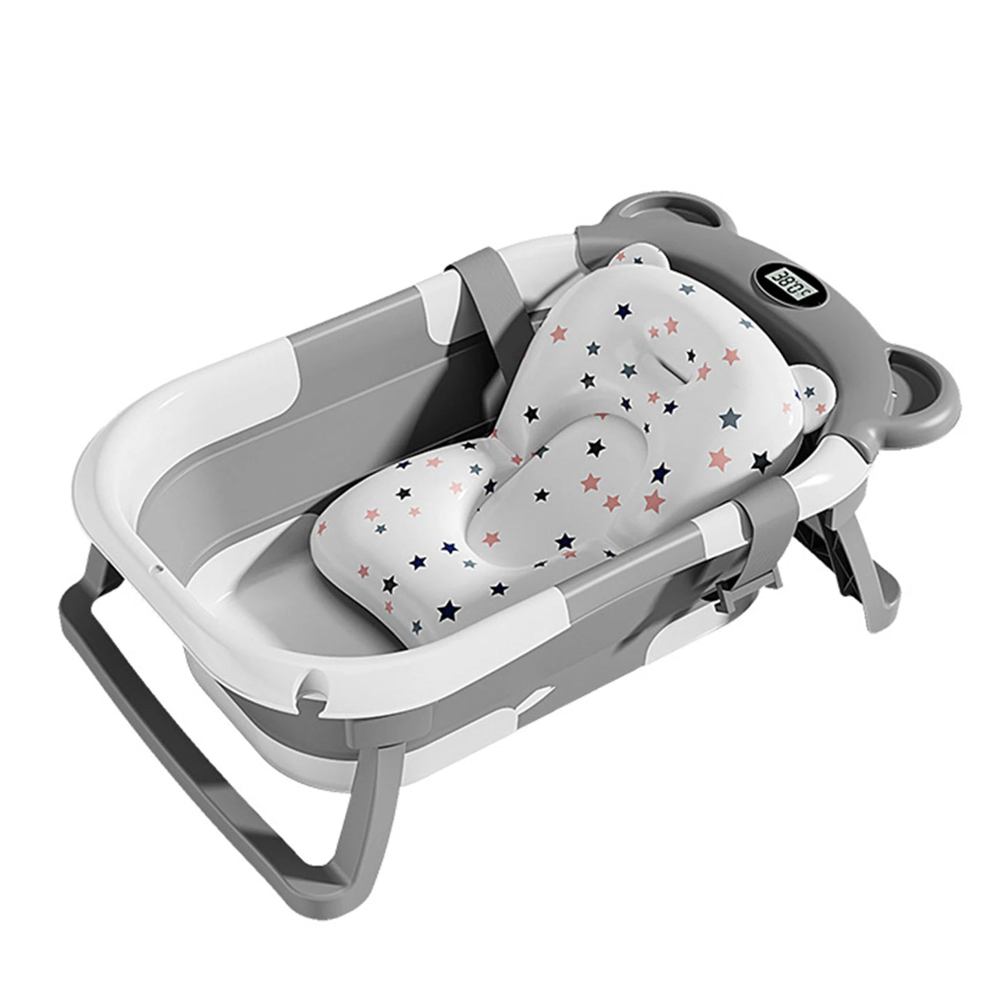 Grande baignoire pliable pour bébé avec capteur de température numérique et tapis antidérapant