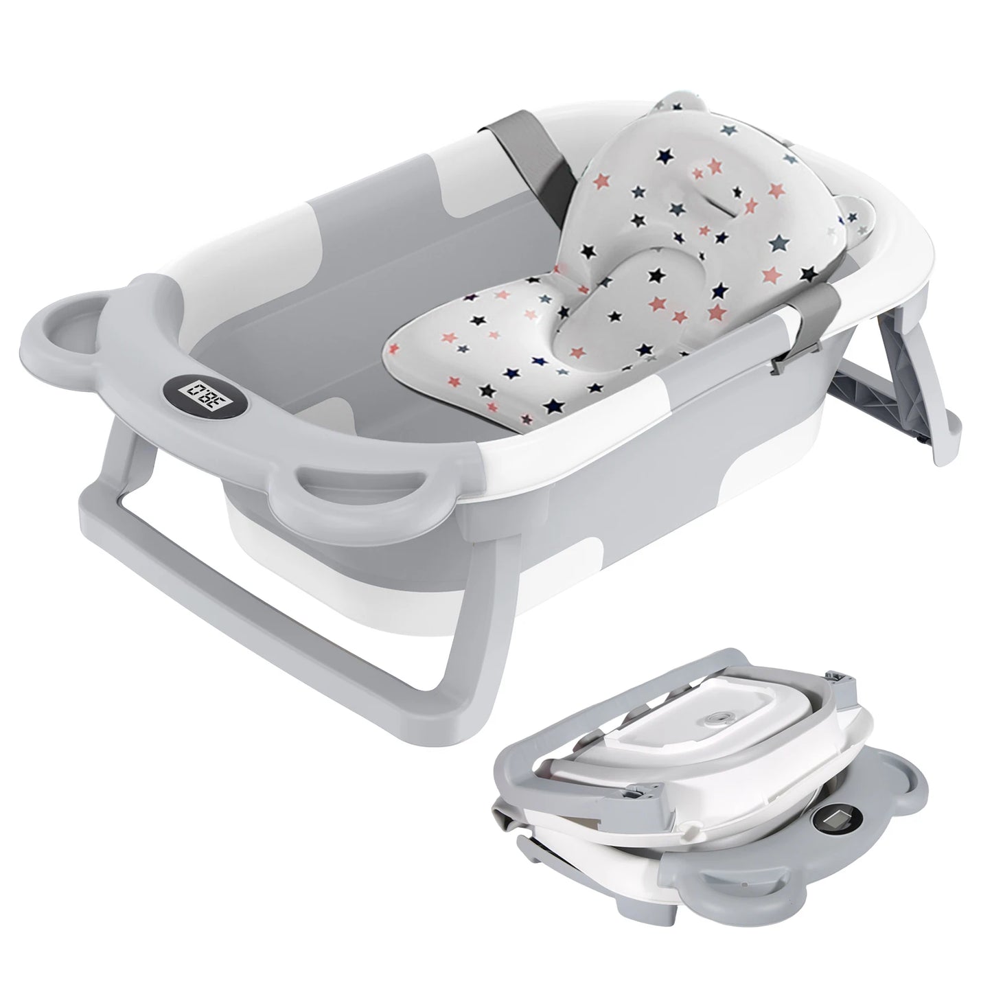 Baignoire pliable pour bébé avec thermomètre et support antidérapant – coussin et tapis inclus