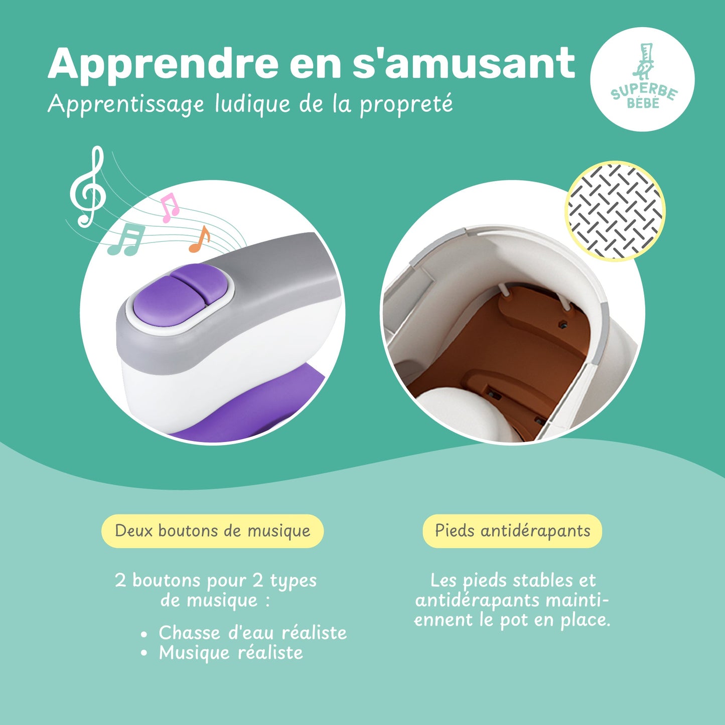 Pot d'apprentissage de la propreté avec bruit de chasse