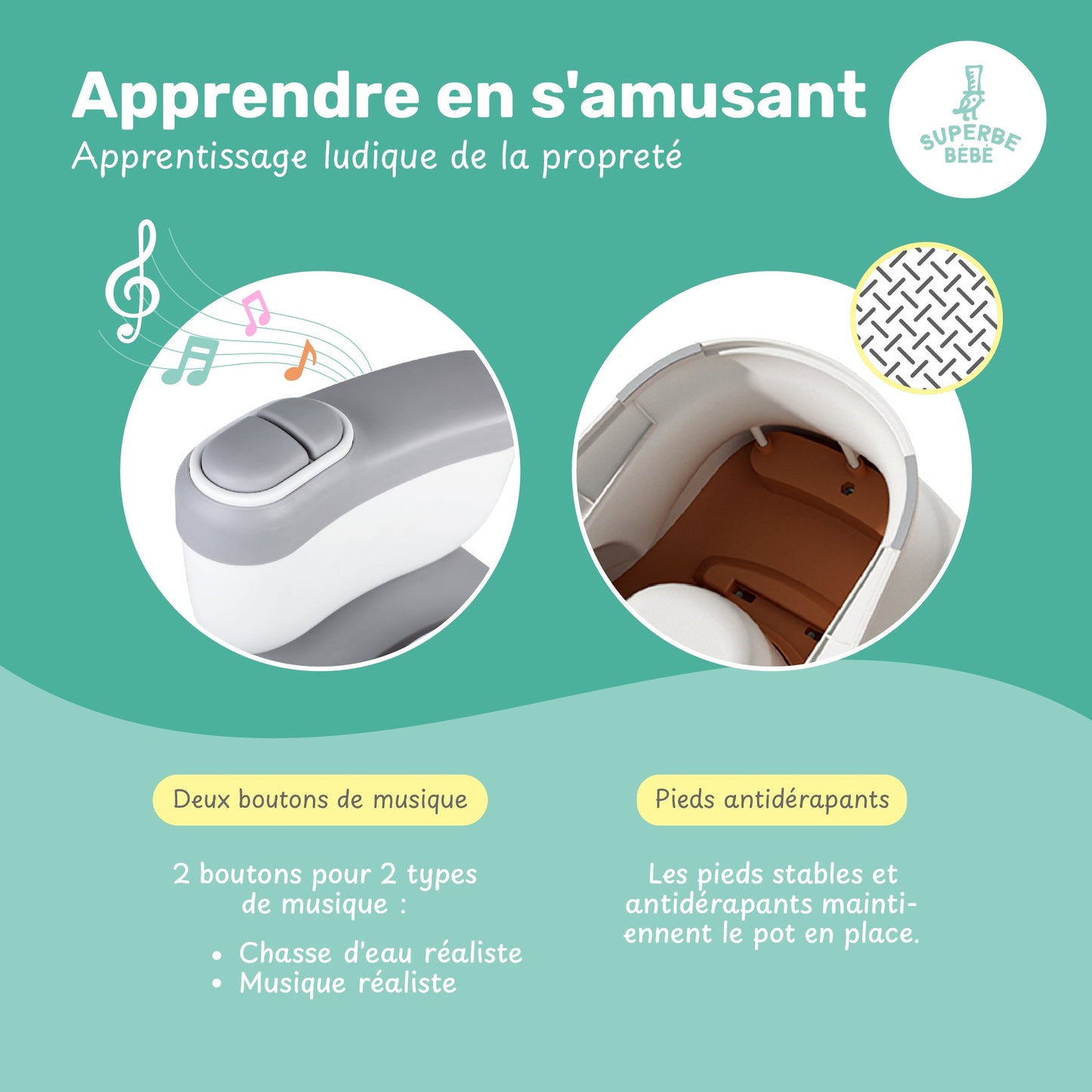 Pot d'apprentissage de la propreté avec bruit de chasse