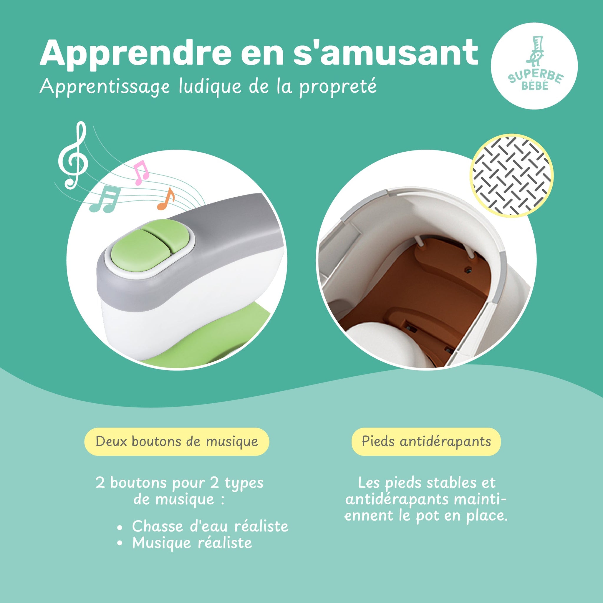 Pot d'apprentissage de la propreté avec bruit de chasse