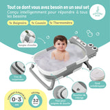 Baignoire bébé pliable compacte DINO – Coussin & thermomètre inclus