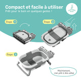 Baignoire bébé pliable compacte DINO – Coussin & thermomètre inclus