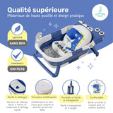 Baignoire bébé pliable compacte DINO – Coussin & thermomètre inclus
