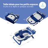 Baignoire bébé pliable compacte DINO – Coussin & thermomètre inclus