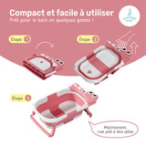 Baignoire bébé pliable compacte DINO – Coussin & thermomètre inclus