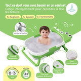 Baignoire bébé pliable compacte DINO – Coussin & thermomètre inclus