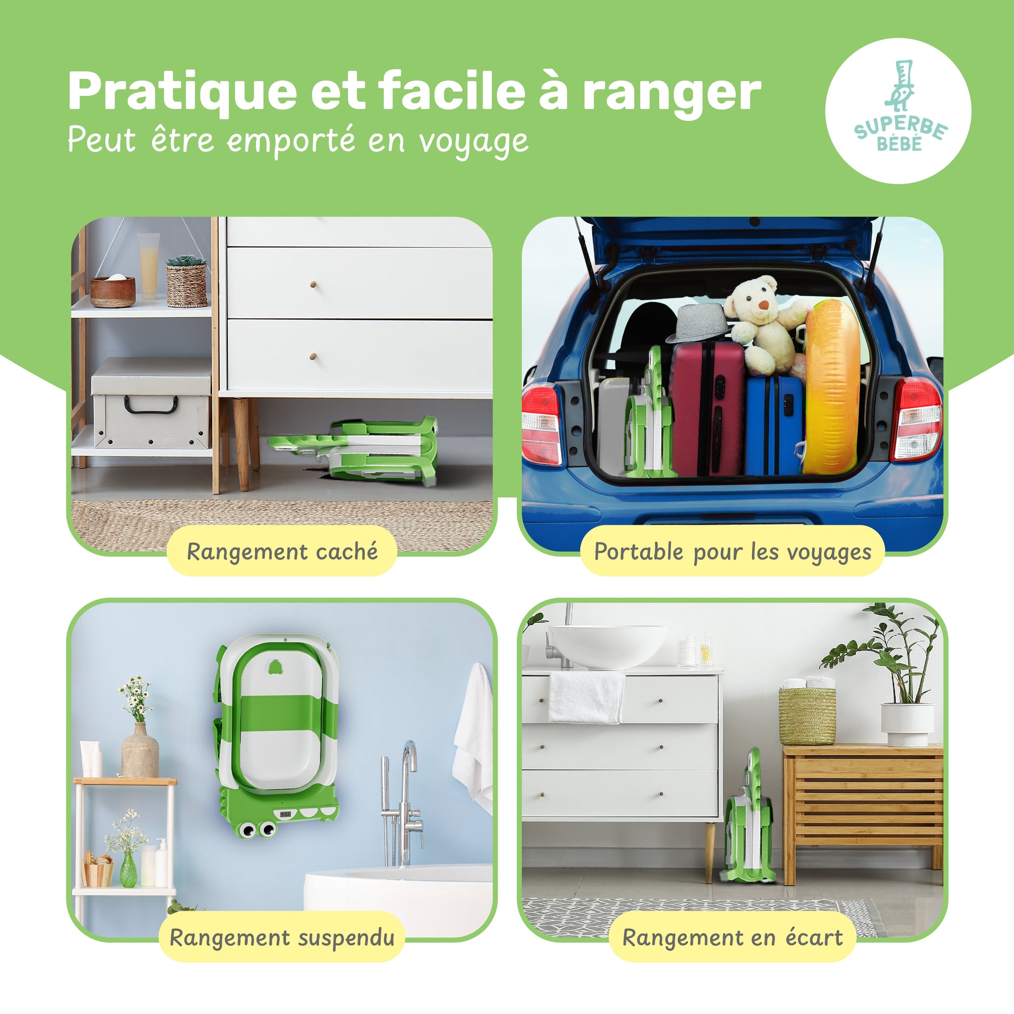 Baignoire bébé pliable compacte DINO – Coussin & thermomètre inclus