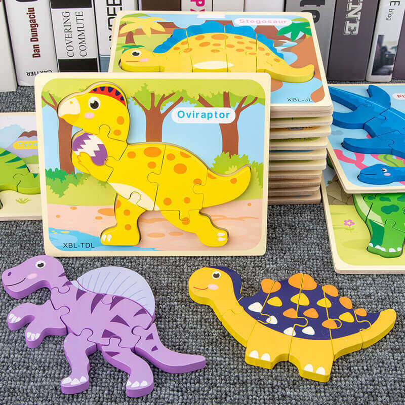 Puzzle 3D Dinosaure en Bois (Jouet Montessori)