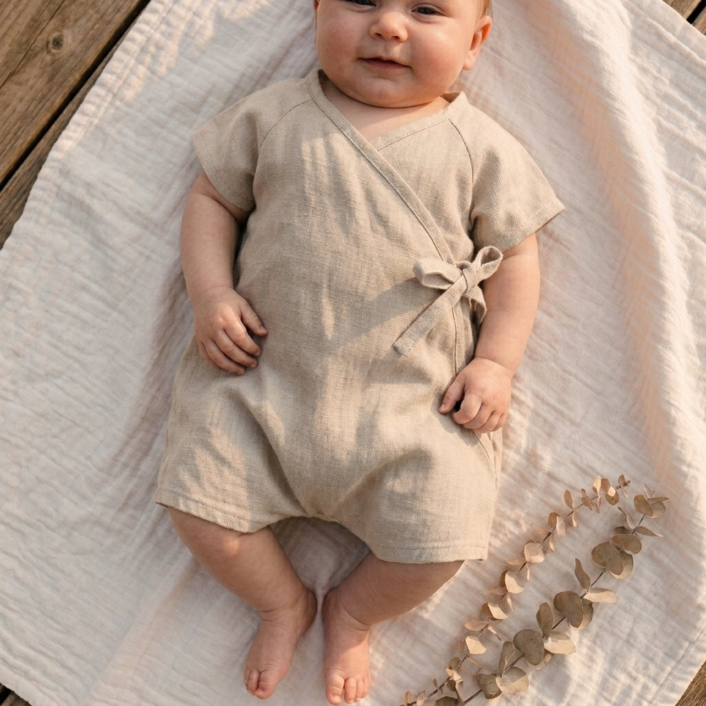 Barboteuse Été Bébé Kimono en Lin