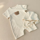 Ensemble Barboteuse + Bonnet Bébé Ourson