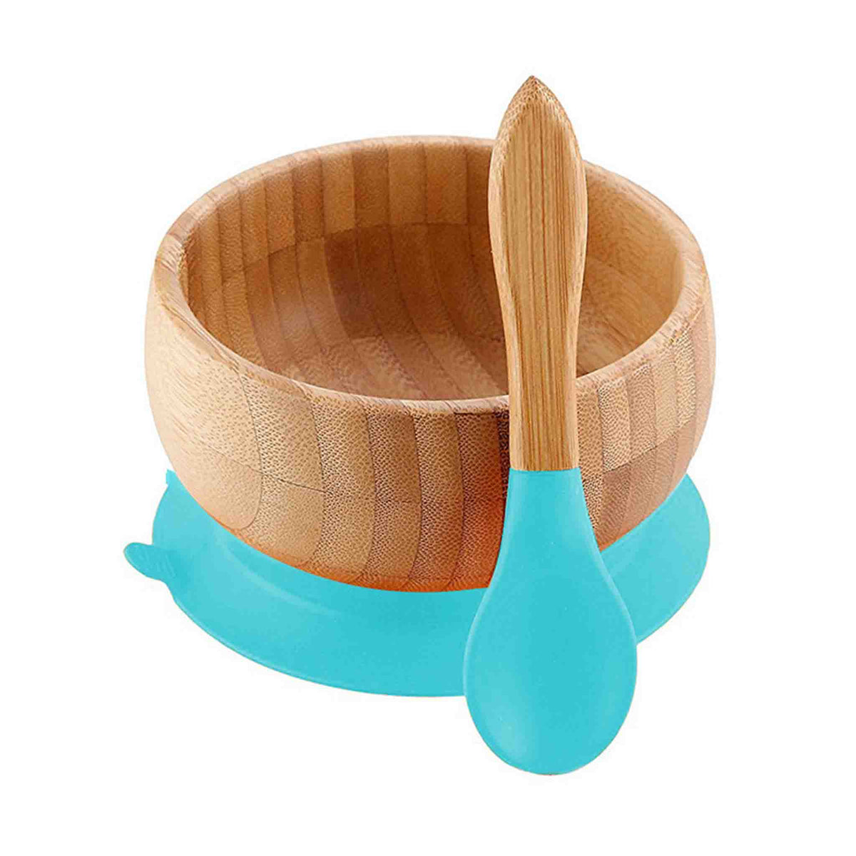 Ensemble d'Assiette à Ventouse en Bambou Biologique BambinoGrip™ (Bol d'Alimentation BLW avec Cuillère)