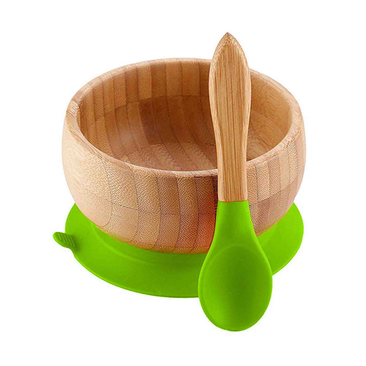 Ensemble d'Assiette à Ventouse en Bambou Biologique BambinoGrip™ (Bol d'Alimentation BLW avec Cuillère)