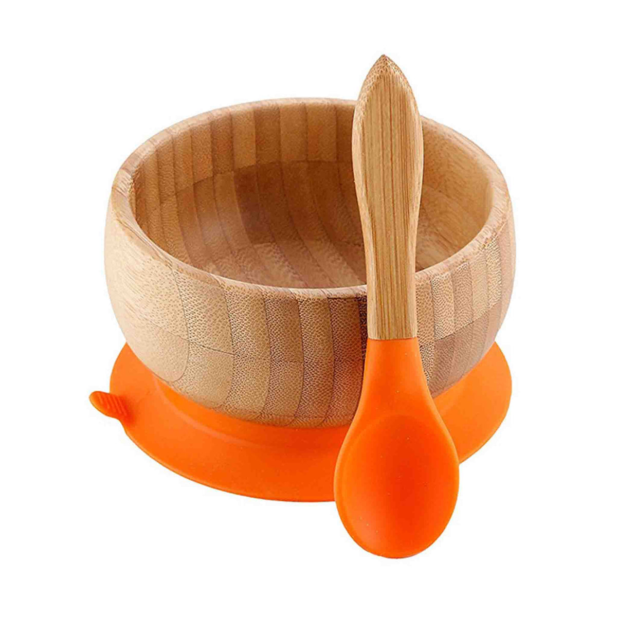 Ensemble d'Assiette à Ventouse en Bambou Biologique BambinoGrip™ (Bol d'Alimentation BLW avec Cuillère)