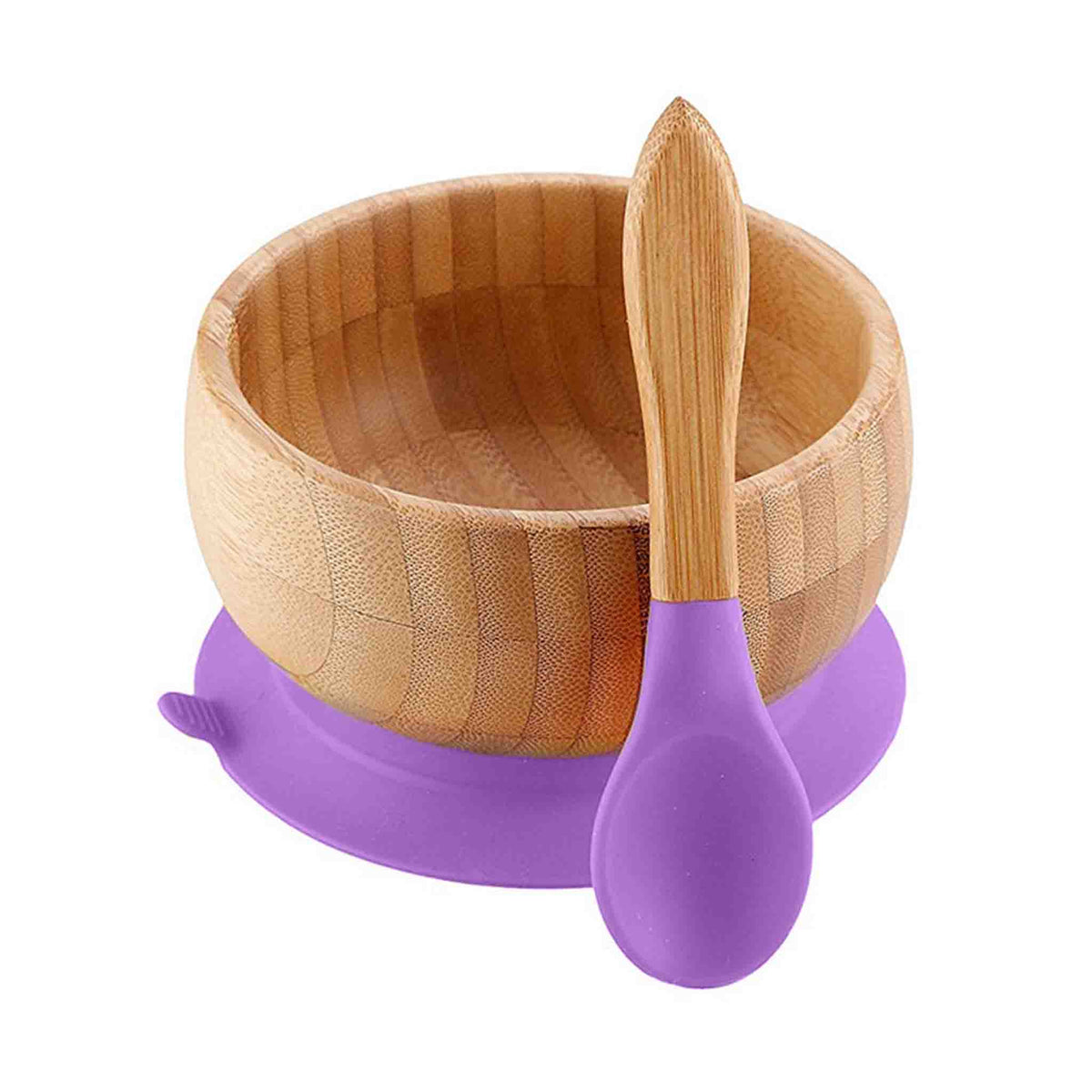Ensemble d'Assiette à Ventouse en Bambou Biologique BambinoGrip™ (Bol d'Alimentation BLW avec Cuillère)