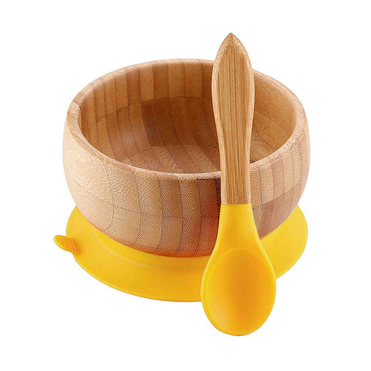 Ensemble d'Assiette à Ventouse en Bambou Biologique BambinoGrip™ (Bol d'Alimentation BLW avec Cuillère)
