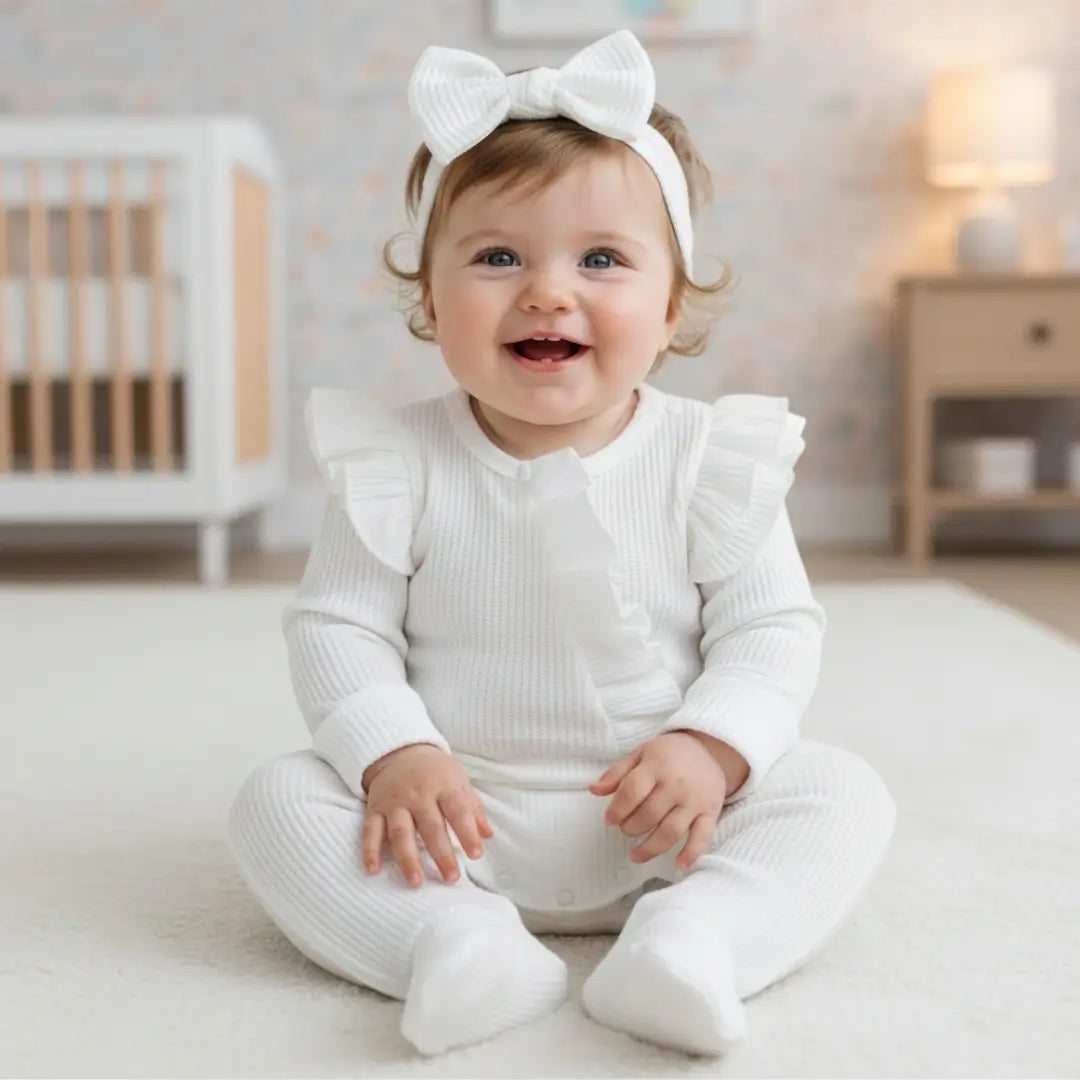 Barboteuse bebe à nœud pour fille