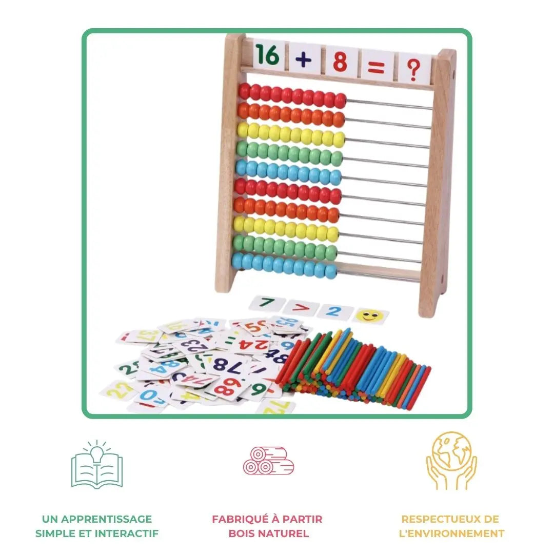 Montessori Wooden Educational Abacus with Cards and Sticks - Woodikids™