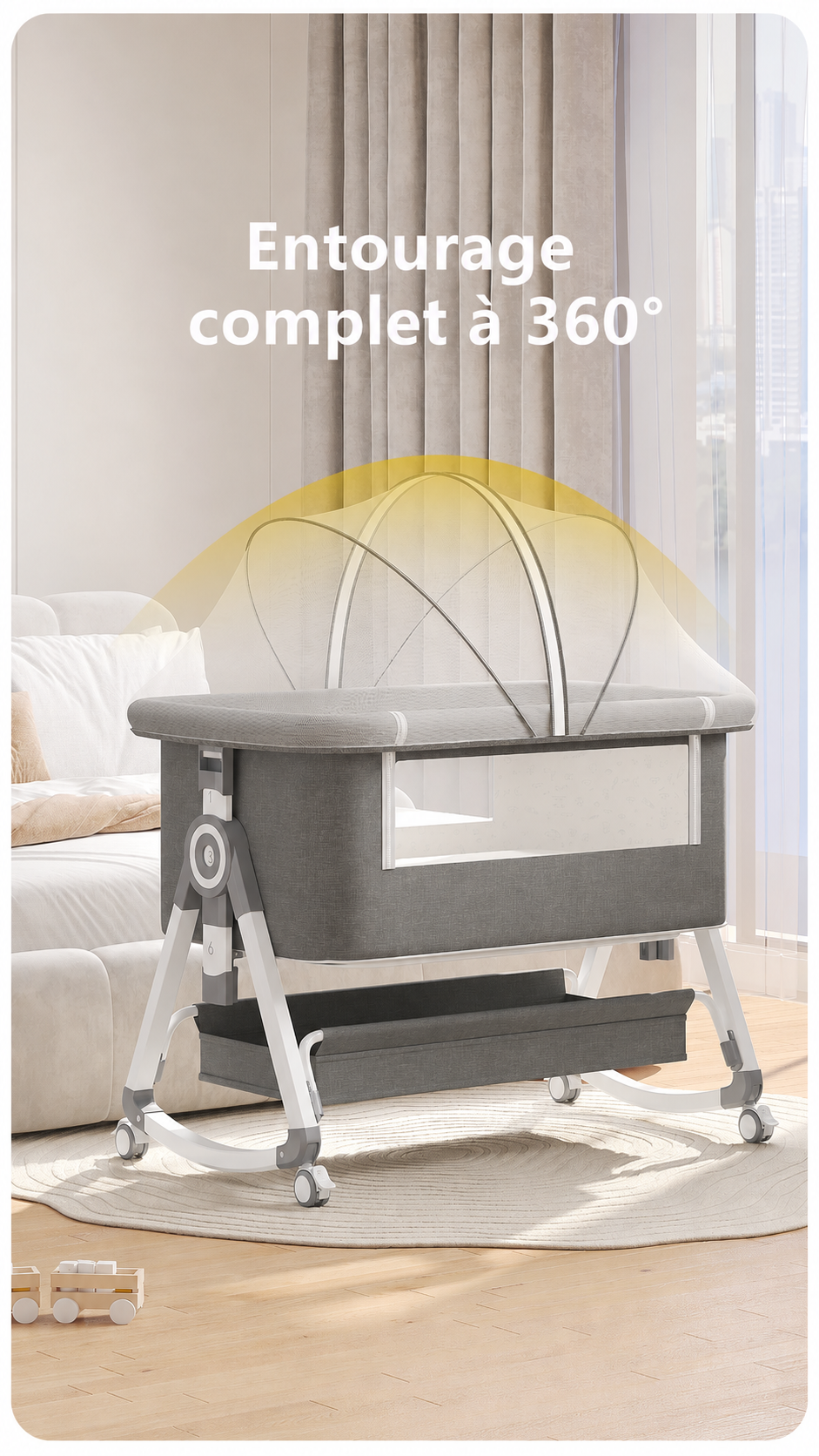 3-in-1 Baby Bedside Sleeper with Wheels for Babies 0-36 Months