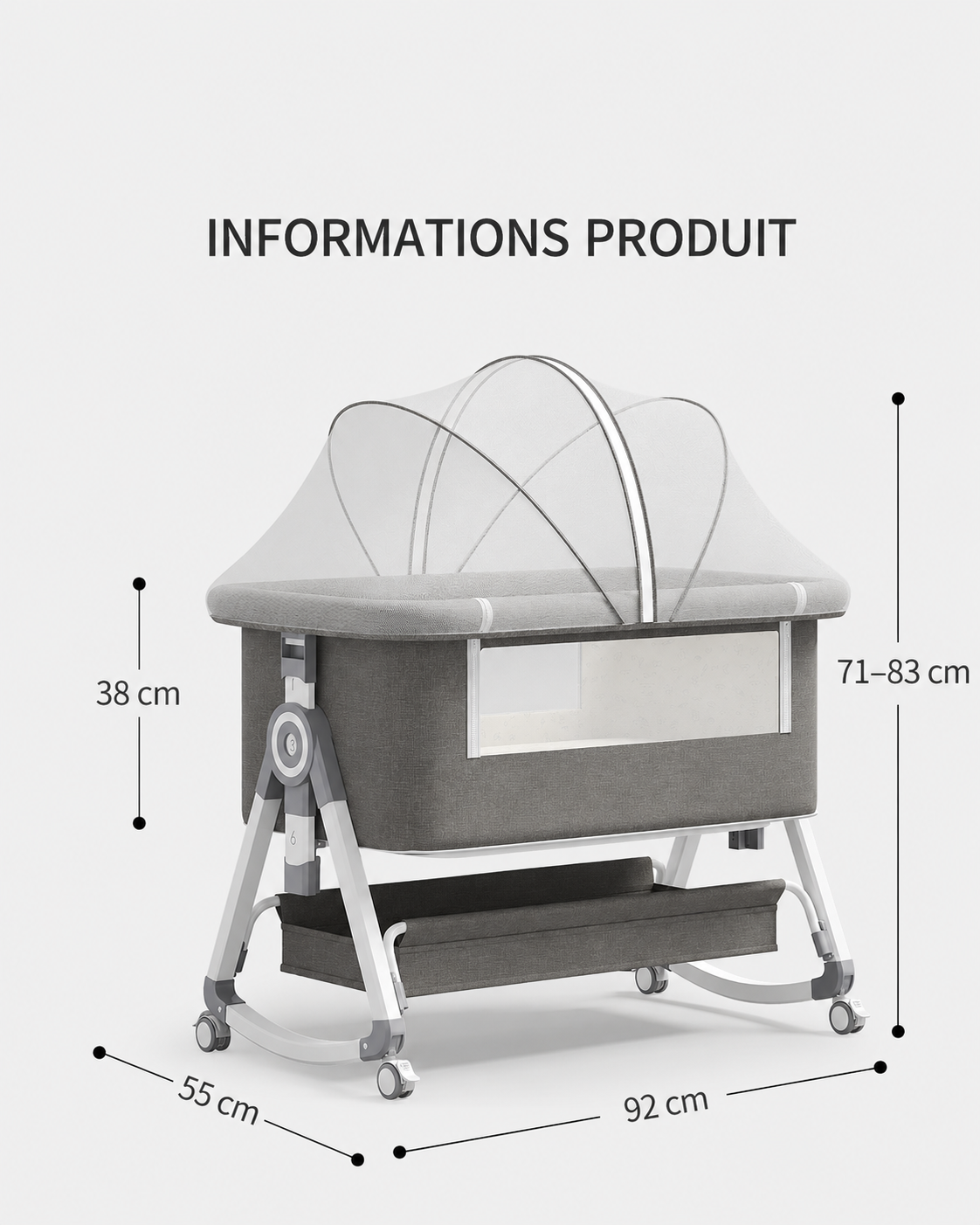 3-in-1 Baby Bedside Sleeper with Wheels for Babies 0-36 Months