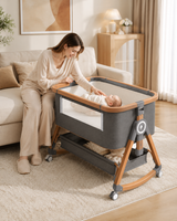 3-in-1 Baby Bedside Sleeper with Wheels for Babies 0-36 Months