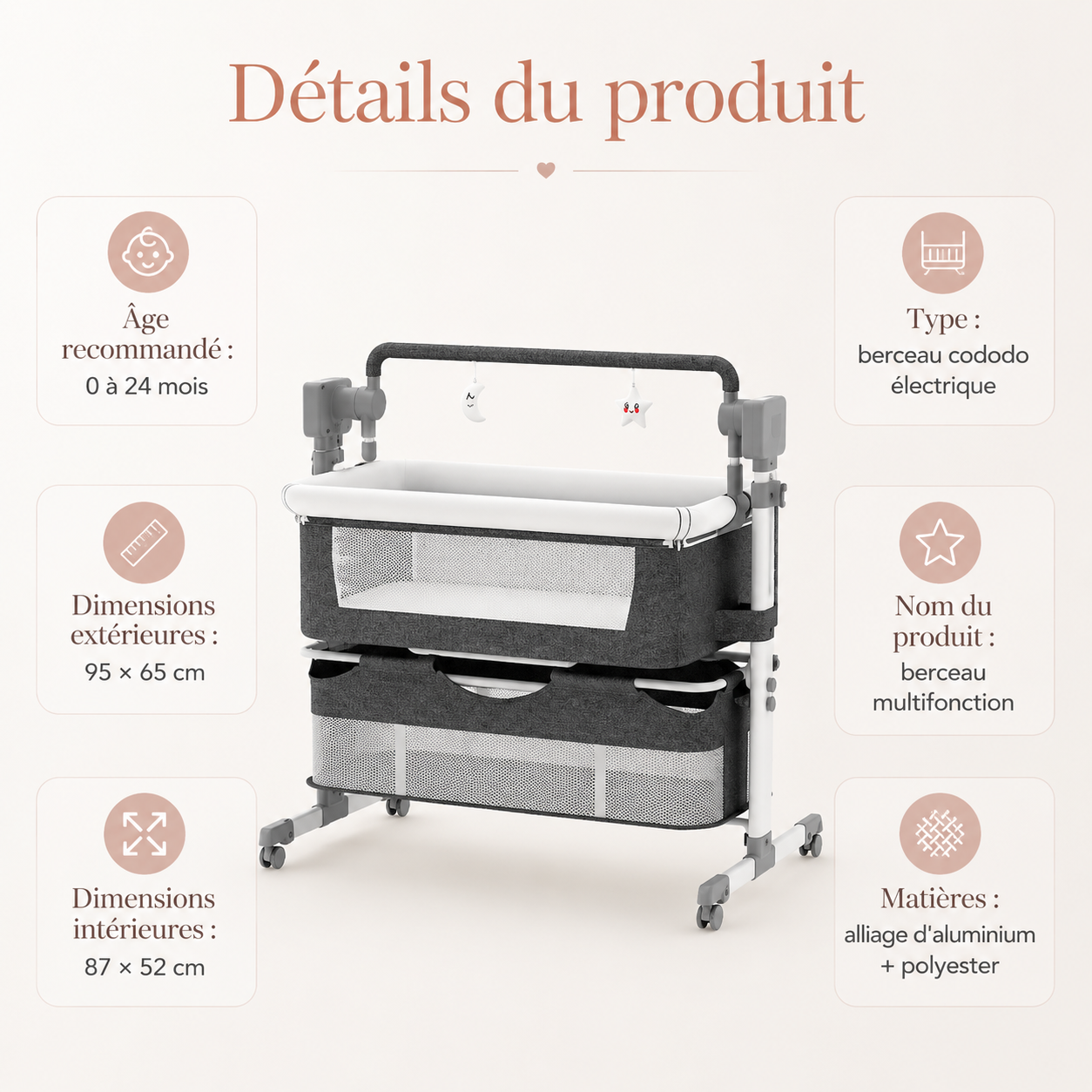 Cocodo Baby Cradle Beige - Grey - Brown - Electric Khaki 0 to 2 years