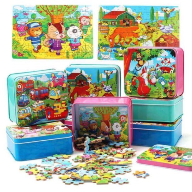 Puzzle en Bois de Découverte de la Faune dans une Boîte de Rangement (Ensemble de Puzzle de 80 Pièces)