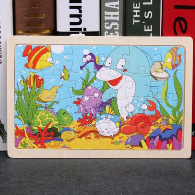 Puzzle en Bois de Découverte de la Faune dans une Boîte de Rangement (Ensemble de Puzzle de 80 Pièces)