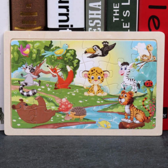Puzzle en Bois de Découverte de la Faune dans une Boîte de Rangement (Ensemble de Puzzle de 80 Pièces)