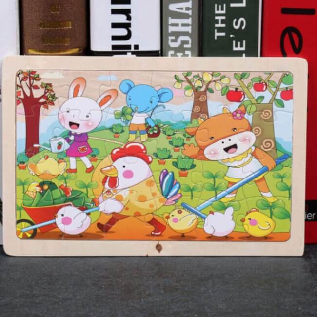 Puzzle en Bois de Découverte de la Faune dans une Boîte de Rangement (Ensemble de Puzzle de 80 Pièces)