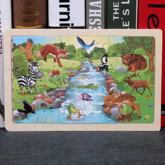 Puzzle en Bois de Découverte de la Faune dans une Boîte de Rangement (Ensemble de Puzzle de 80 Pièces)